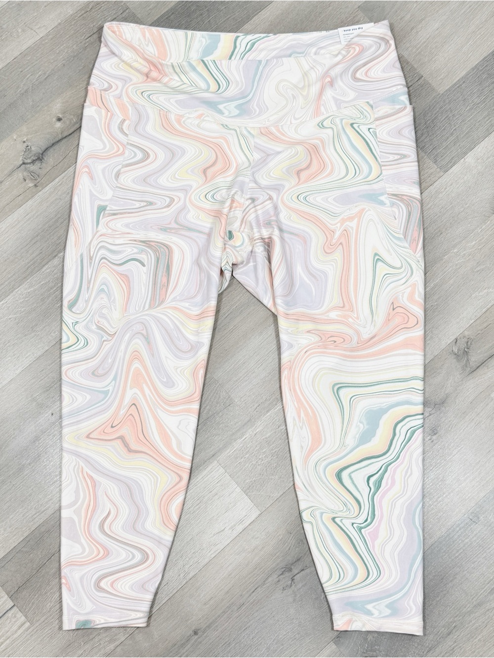 Old Navy High Waisted PowerSoft Side Pocket Leggings Pastel Marbled Swirl XXL - Picture 5 of 12